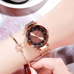 Luxury Diamond Rose Gold Women Watches Fashion Ladies Starry Sky Magnetic Watch Casual Mesh Steel Rhinestone Female Wristwatch