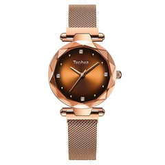 Luxury Diamond Rose Gold Women Watches Fashion Ladies Starry Sky Magnetic Watch Casual Mesh Steel Rhinestone Female Wristwatch