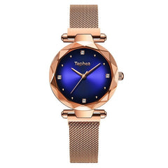 Luxury Diamond Rose Gold Women Watches Fashion Ladies Starry Sky Magnetic Watch Casual Mesh Steel Rhinestone Female Wristwatch