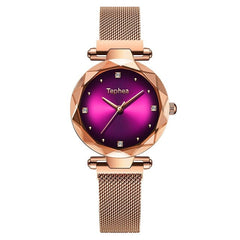 Luxury Diamond Rose Gold Women Watches Fashion Ladies Starry Sky Magnetic Watch Casual Mesh Steel Rhinestone Female Wristwatch