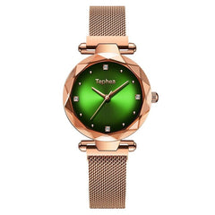 Luxury Diamond Rose Gold Women Watches Fashion Ladies Starry Sky Magnetic Watch Casual Mesh Steel Rhinestone Female Wristwatch