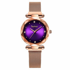 Luxury Diamond Rose Gold Women Watches Fashion Ladies Starry Sky Magnetic Watch Casual Mesh Steel Rhinestone Female Wristwatch