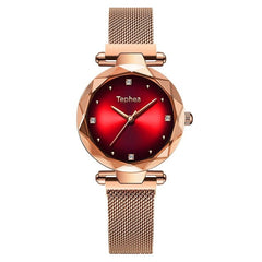 Luxury Diamond Rose Gold Women Watches Fashion Ladies Starry Sky Magnetic Watch Casual Mesh Steel Rhinestone Female Wristwatch