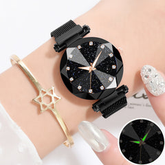 Watches Women Fashion Luxury Stainless Steel Magnetic Buckle Strap Refractive surface Luminous Dial Ladies Quartz Watch