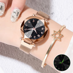 Watches Women Fashion Luxury Stainless Steel Magnetic Buckle Strap Refractive surface Luminous Dial Ladies Quartz Watch