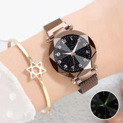 Watches Women Fashion Luxury Stainless Steel Magnetic Buckle Strap Refractive surface Luminous Dial Ladies Quartz Watch