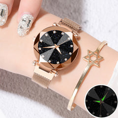 Watches Women Fashion Luxury Stainless Steel Magnetic Buckle Strap Refractive surface Luminous Dial Ladies Quartz Watch