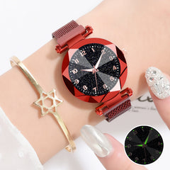 Watches Women Fashion Luxury Stainless Steel Magnetic Buckle Strap Refractive surface Luminous Dial Ladies Quartz Watch