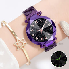 Watches Women Fashion Luxury Stainless Steel Magnetic Buckle Strap Refractive surface Luminous Dial Ladies Quartz Watch