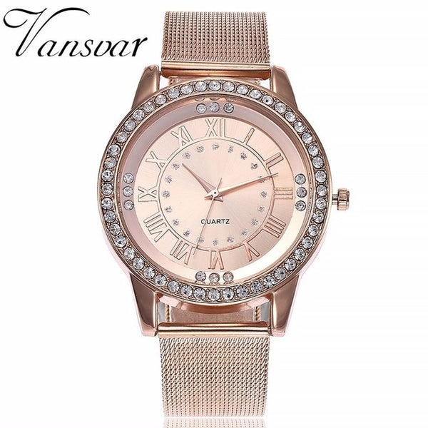 Dropshipping Women Rhinestone Watch Fashion Casual Women Silver & Rose Gold Mesh Wristwatches Gift Clock Relogio Feminino Hot