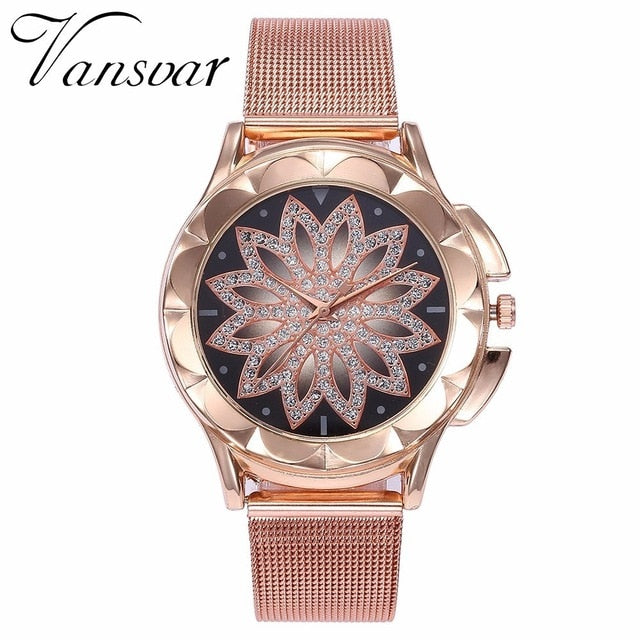 Best Selling Fashion Women Rose Gold Flower Rhinestone Watch Luxury Casual Female Quartz Watch Relogio Feminino Drop Shipping