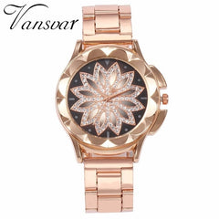 Best Selling Fashion Women Rose Gold Flower Rhinestone Watch Luxury Casual Female Quartz Watch Relogio Feminino Drop Shipping