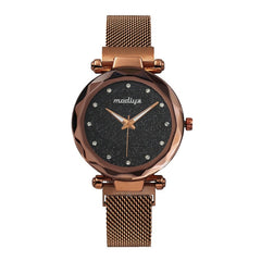 Luxury Diamond Rose Gold Women Watches Fashion Ladies Starry Sky Magnetic Watch Casual Mesh Steel Rhinestone Female Wristwatch