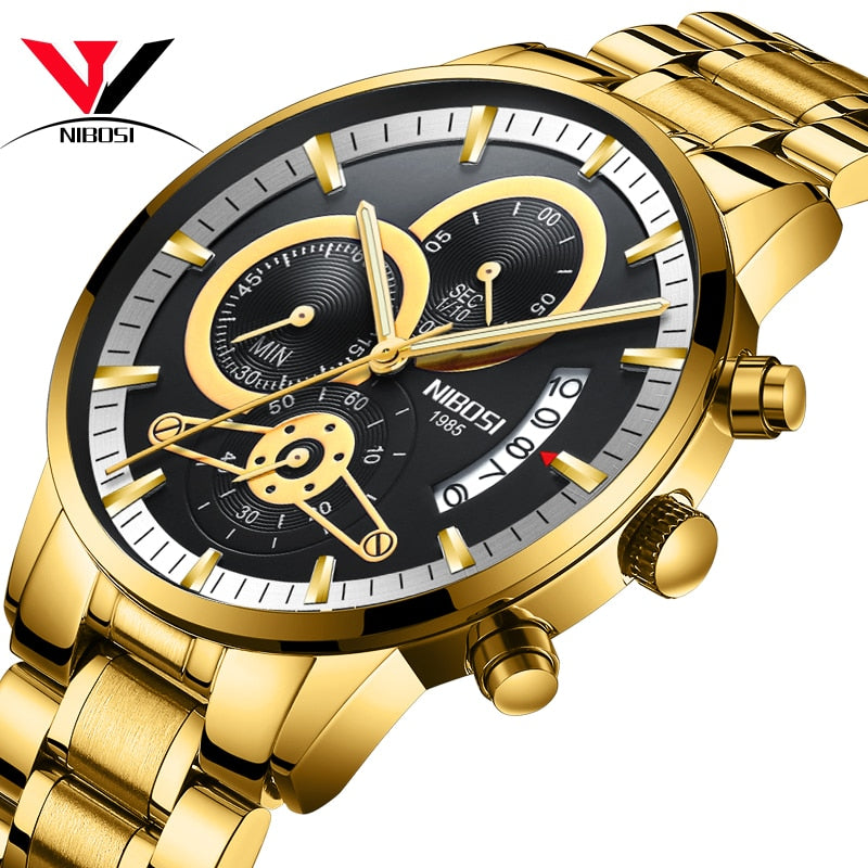 NIBOSI Relogio Masculino Watch Men Gold And Black Mens Watches Top Brand Luxury Sports Watches 2019 Reloj Hombre Waterproof