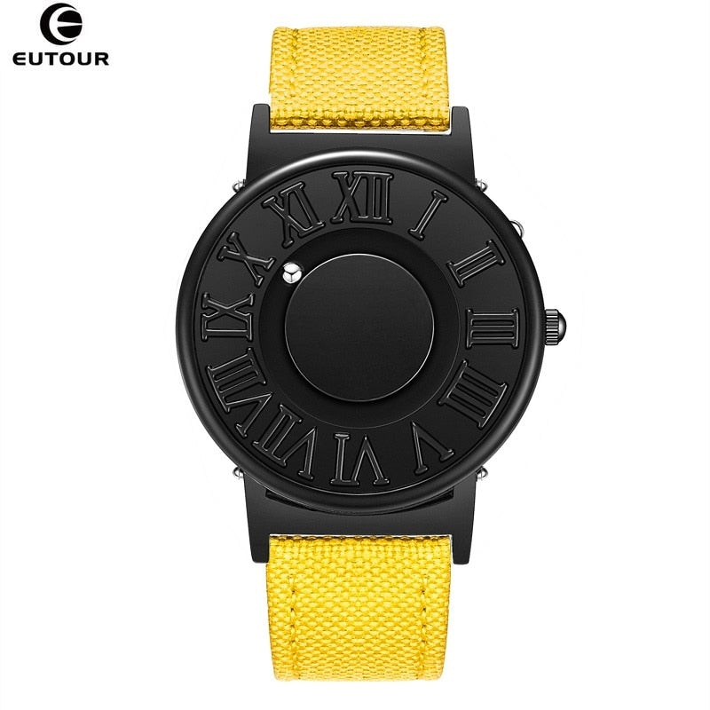 EUTOUR Watch Man  Canvas Leather Strap Mens Watches Magnetic Ball Show Quartz Watches Fashion Male Clock Wristwatches