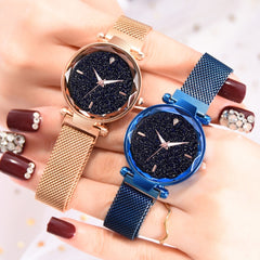 Luxury Diamond Rose Gold Women Watches Fashion Ladies Starry Sky Magnetic Watch Casual Mesh Steel Rhinestone Female Wristwatch
