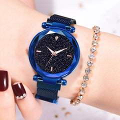 Luxury Diamond Rose Gold Women Watches Fashion Ladies Starry Sky Magnetic Watch Casual Mesh Steel Rhinestone Female Wristwatch