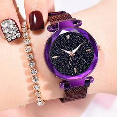 Luxury Diamond Rose Gold Women Watches Fashion Ladies Starry Sky Magnetic Watch Casual Mesh Steel Rhinestone Female Wristwatch
